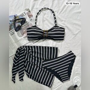 Black and White Striped Bikini Set